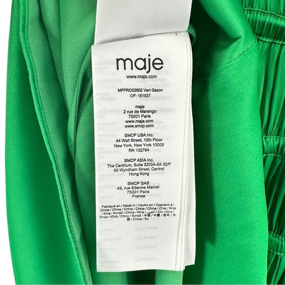 [relisted] Maje Bright Green Pleated Effect Puff Sleeve Flowy Satin Maxi Dress - Picture 11 of 12